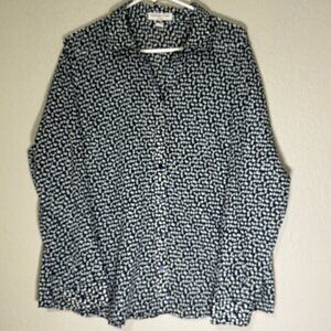 Coldwater Creek No Iron Top Womens Navy Trendy Pebble Dot Print 1X 18